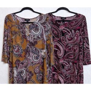 Lot of‎ 2 MSK Paisley Swing Dresses Size Large 3/4 Sleeve Boho Fall Midi Tunic